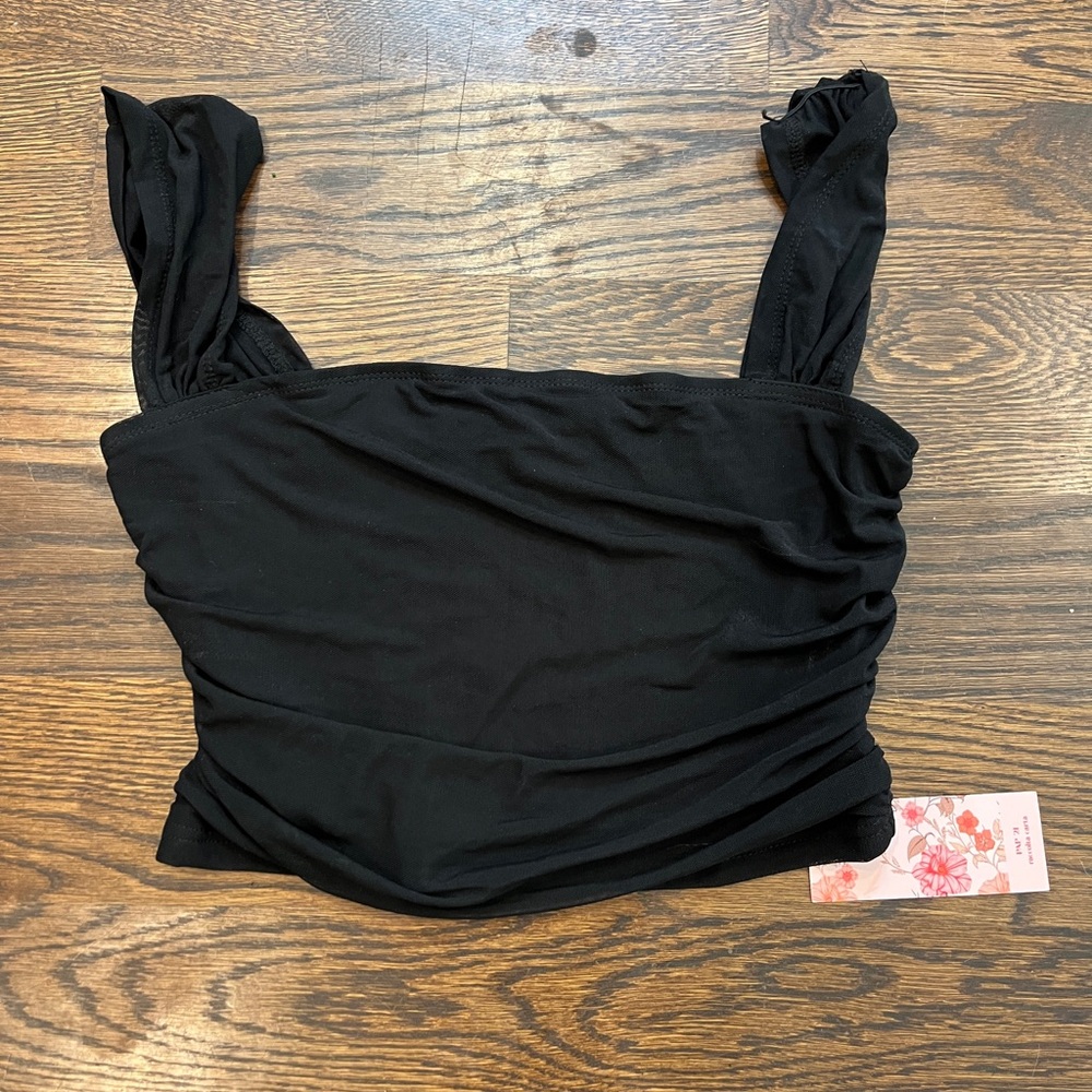 SHEIN Black Ruched Fitted Sleeveless Tank Top